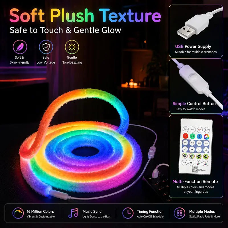 ✨2026 HOT SALE! 🌟 Faux Fur Neon Light Strip – 360° all-round glow ✨