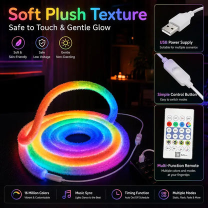 ✨2026 HOT SALE! 🌟 Faux Fur Neon Light Strip – 360° all-round glow ✨