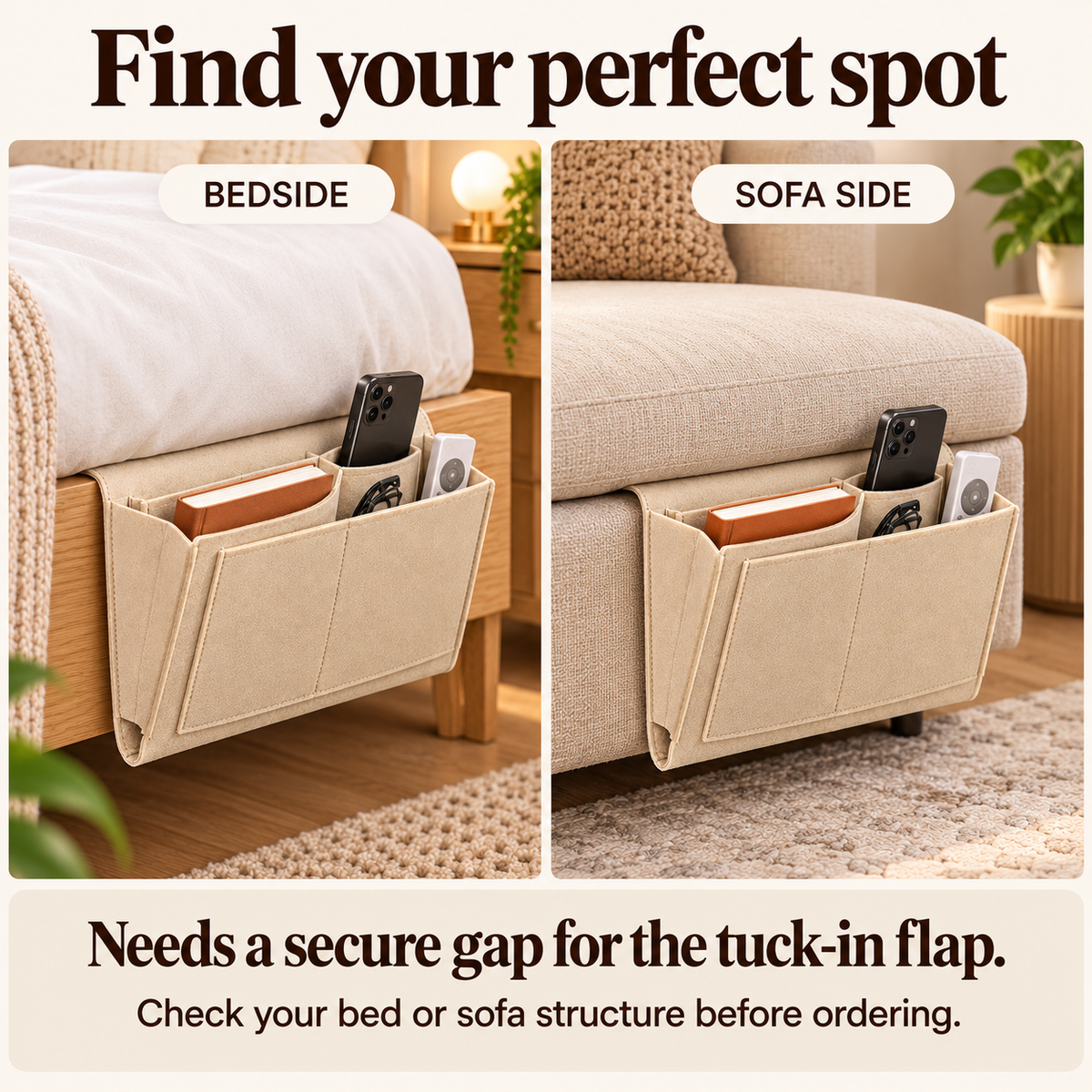 🛏️ Bedside Hanging Organizer — Multi-Pocket Storage for Bed & Sofa
