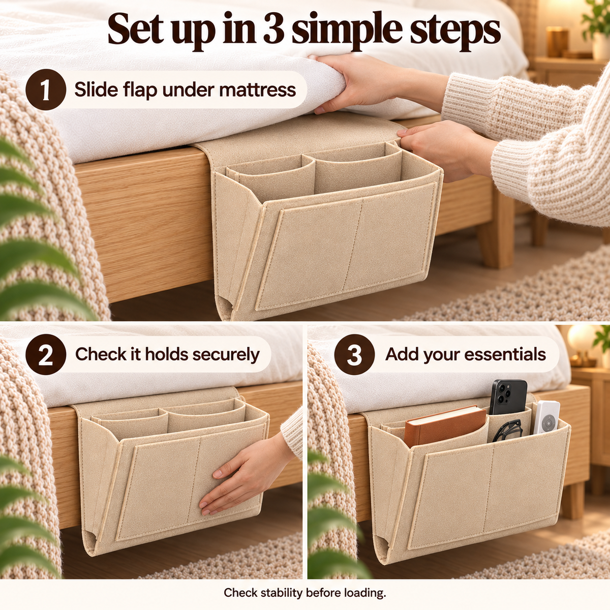 🛏️ Bedside Hanging Organizer — Multi-Pocket Storage for Bed & Sofa