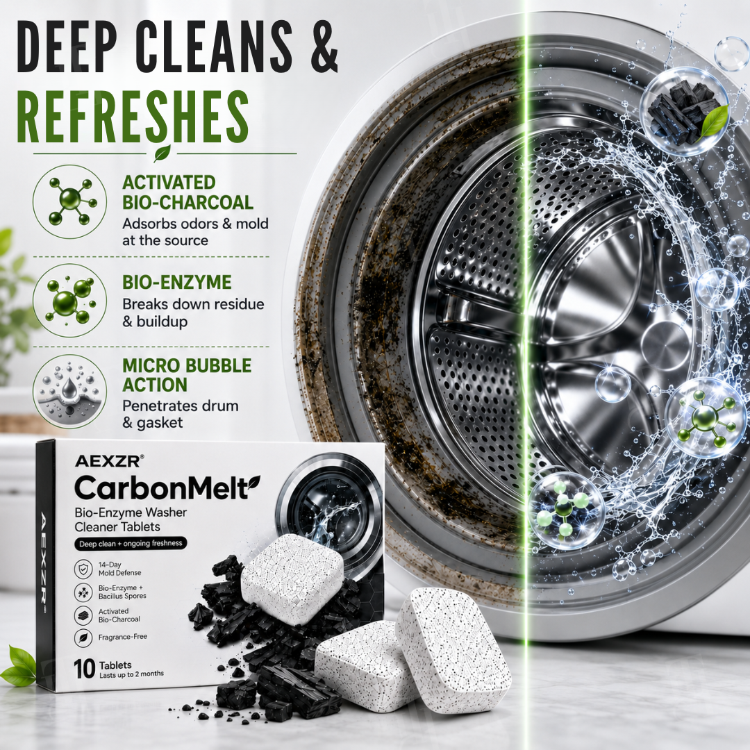 🏆Official Store|Kill Mold & Pet Hair|AEXZR® CarbonMelt Bio-Enzyme Washer Cleaner Tablets