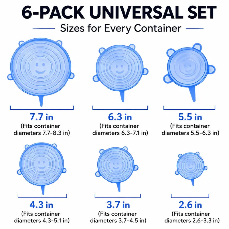 🥗 Reusable Silicone Stretch Lids for Food Storage – 6 Pack Food Grade Covers ✨