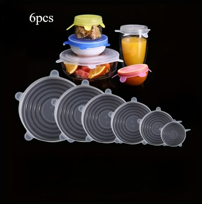 🥗 Reusable Silicone Stretch Lids for Food Storage – 6 Pack Food Grade Covers ✨