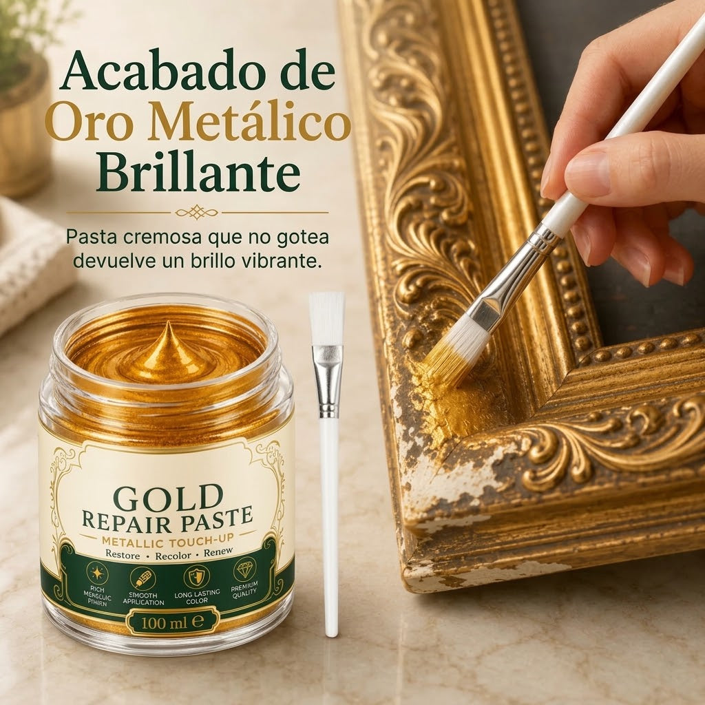 ✨ 50% DE DESCUENTO – Pasta de Pintura Dorado Metálico para Retoque y Restauración – Crema Renovadora para Marcos, Muebles y Decoración – Acabado Alto Brillo 🖌️