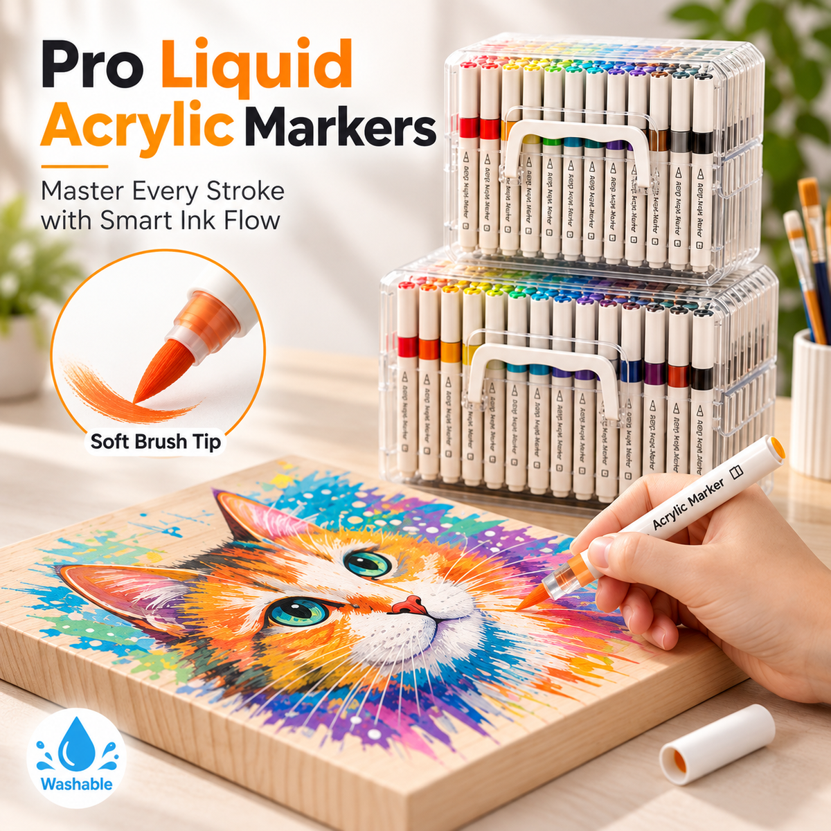 🎨 Washable Soft Brush Tip Acrylic Markers – Perfect for Kids & Crafts ✨