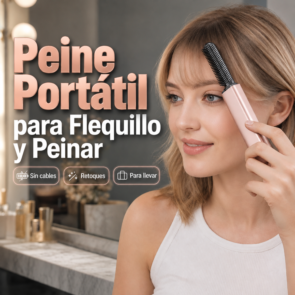 👩¡Peinado perfecto en 3 segundos! Mini peine moldeador inalámbrico para flequillo 