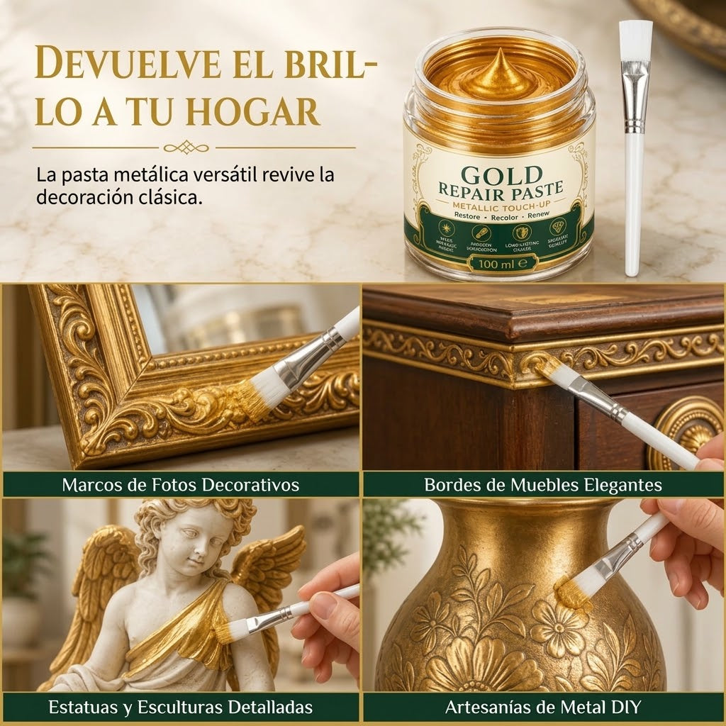 ✨ 50% DE DESCUENTO – Pasta de Pintura Dorado Metálico para Retoque y Restauración – Crema Renovadora para Marcos, Muebles y Decoración – Acabado Alto Brillo 🖌️