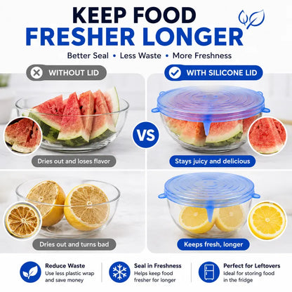 🥗 Reusable Silicone Stretch Lids for Food Storage – 6 Pack Food Grade Covers ✨