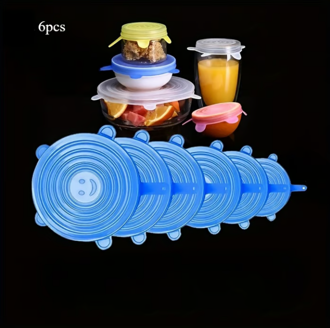 🥗 Reusable Silicone Stretch Lids for Food Storage – 6 Pack Food Grade Covers ✨
