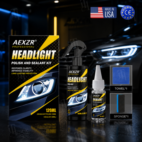 🔥 AEXZR® Headlight Restoration Kit – Melt Away Yellow Haze in 3 Minutes for Crystal-Clear Lights ✨