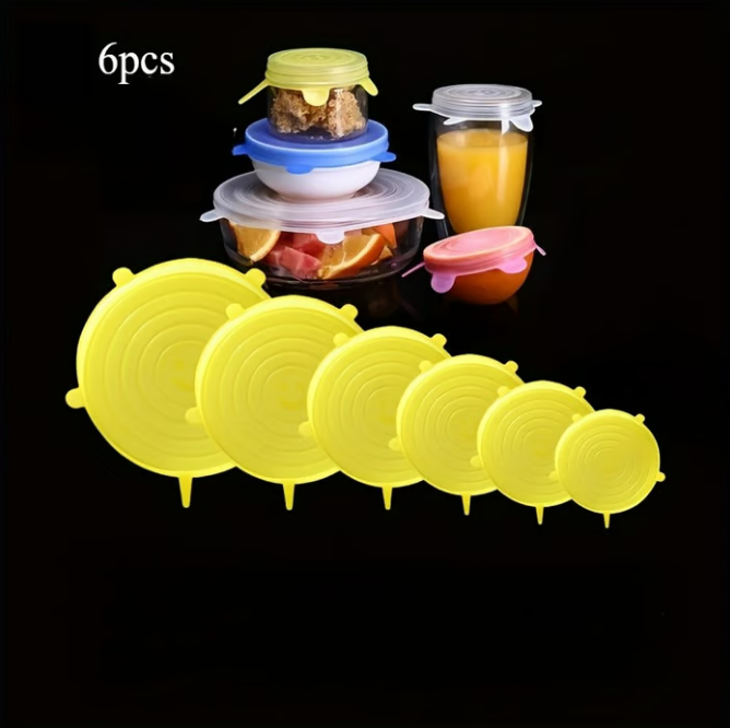 🥗 Reusable Silicone Stretch Lids for Food Storage – 6 Pack Food Grade Covers ✨