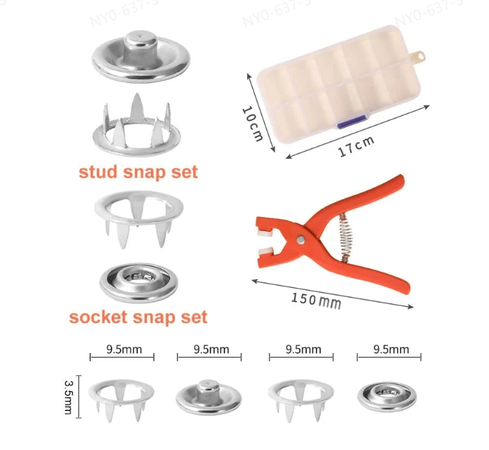 🧵 No-Sew Metal Snap Button Kit with Fastener Pliers – 100 Sets, Rust-Resistant & Easy DIY
