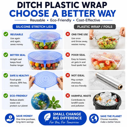 🥗 Reusable Silicone Stretch Lids for Food Storage – 6 Pack Food Grade Covers ✨