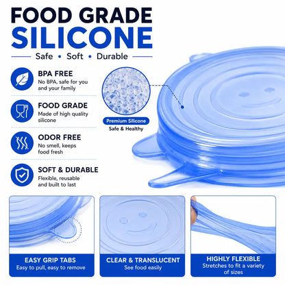 🥗 Reusable Silicone Stretch Lids for Food Storage – 6 Pack Food Grade Covers ✨