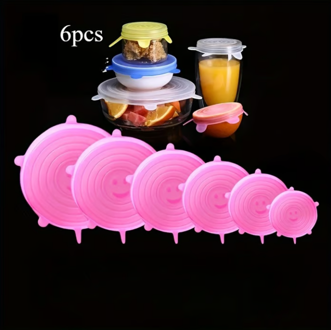 🥗 Reusable Silicone Stretch Lids for Food Storage – 6 Pack Food Grade Covers ✨