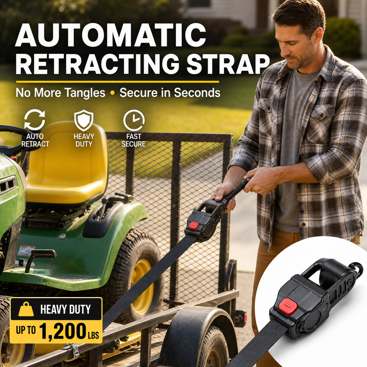 🔒 Automatic Retractable Ratchet Tie-Down Strap
