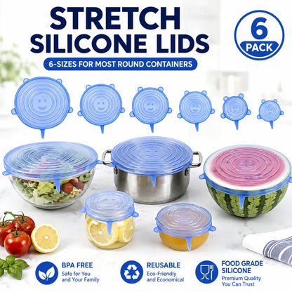 🥗 Reusable Silicone Stretch Lids for Food Storage – 6 Pack Food Grade Covers ✨