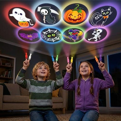🎃🔦 LED Projection Finger Lights – Screen-Free Halloween Fun | Warm LED, No Blue Light
