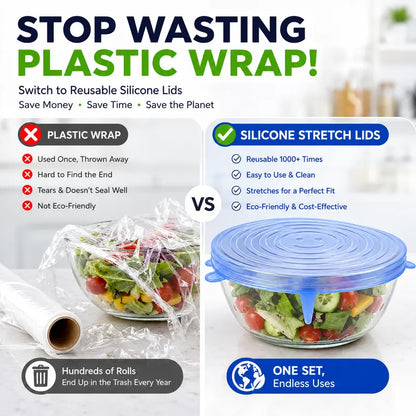 🥗 Reusable Silicone Stretch Lids for Food Storage – 6 Pack Food Grade Covers ✨