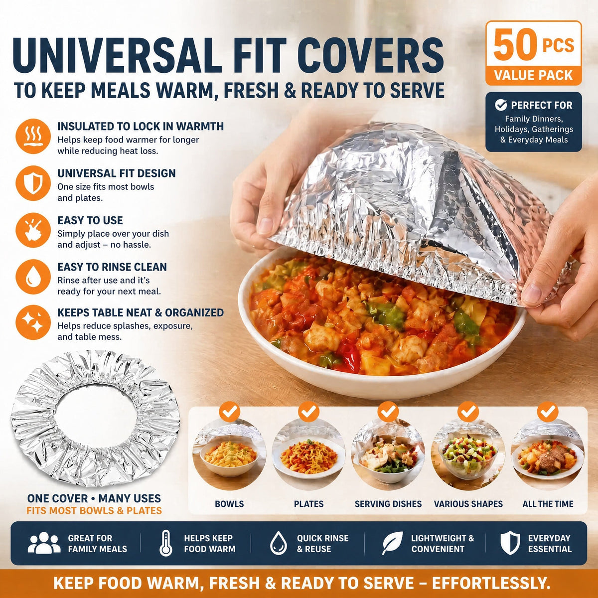 🏆AEXZR® Insulated Food Covers (50 PCS) – Keep Meals Warm, Ready, & Covered🍽️