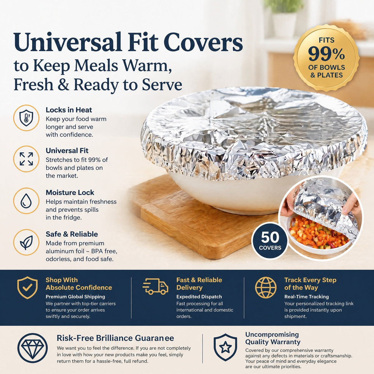 🏆AEXZR® Insulated Food Covers (50 PCS) – Keep Meals Warm, Ready, & Covered🍽️