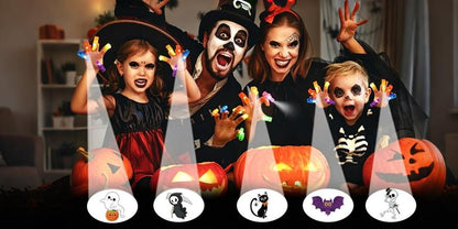 🎃🔦 LED Projection Finger Lights – Screen-Free Halloween Fun | Warm LED, No Blue Light