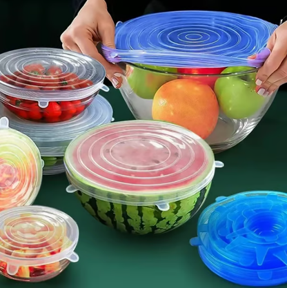 🥗 Reusable Silicone Stretch Lids for Food Storage – 6 Pack Food Grade Covers ✨