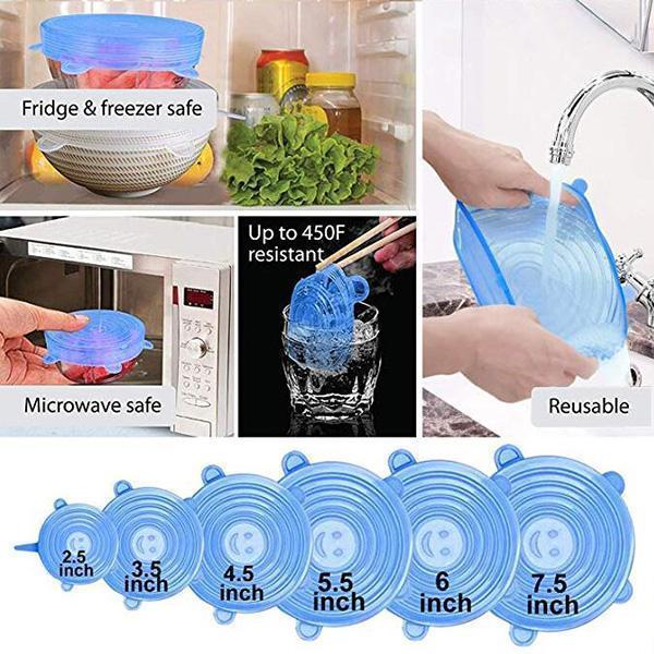 🥗 Reusable Silicone Stretch Lids for Food Storage – 6 Pack Food Grade Covers ✨