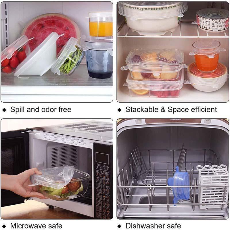 🥗 Reusable Silicone Stretch Lids for Food Storage – 6 Pack Food Grade Covers ✨