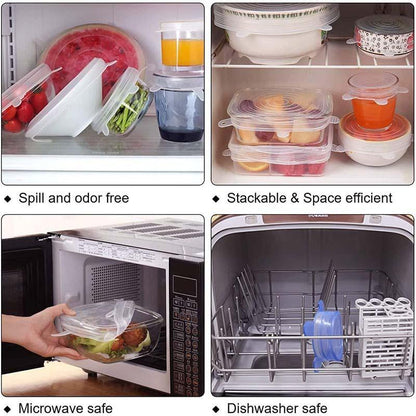 🥗 Reusable Silicone Stretch Lids for Food Storage – 6 Pack Food Grade Covers ✨