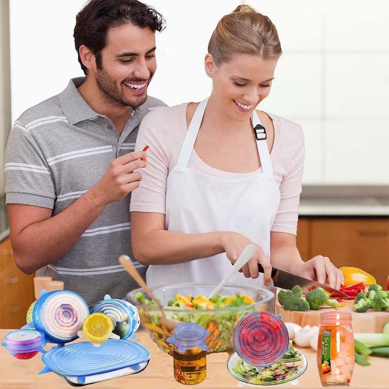 🥗 Reusable Silicone Stretch Lids for Food Storage – 6 Pack Food Grade Covers ✨