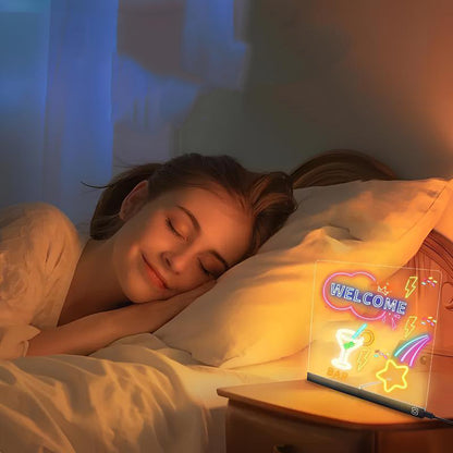 ✨ Tablero de Notas LED de Acrílico con Soporte – Pizarrón Borrable y Lámpara de Noche