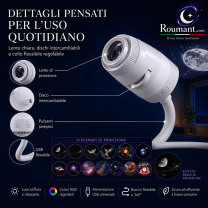 ✨ USB Galaxy Starry Night Light Projector – 360° Flexible Neck & Interchangeable Film Slides