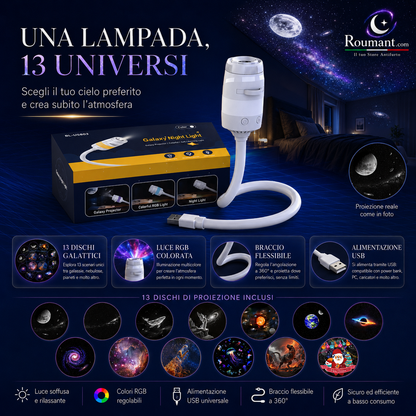 ✨ USB Galaxy Starry Night Light Projector – 360° Flexible Neck & Interchangeable Film Slides