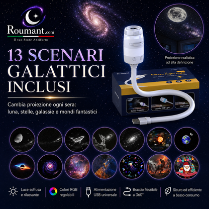 ✨ USB Galaxy Starry Night Light Projector – 360° Flexible Neck & Interchangeable Film Slides
