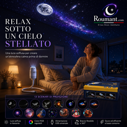 ✨ USB Galaxy Starry Night Light Projector – 360° Flexible Neck & Interchangeable Film Slides
