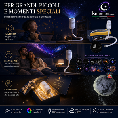 ✨ USB Galaxy Starry Night Light Projector – 360° Flexible Neck & Interchangeable Film Slides