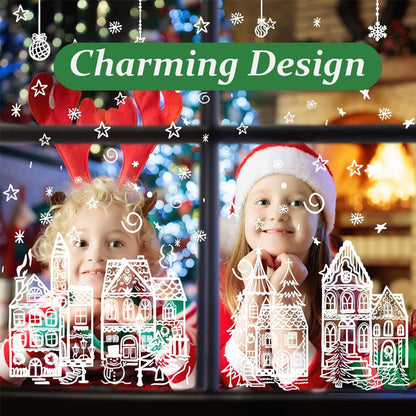 🎄 Christmas Village Window Sticker Set - Static Cling Holiday Decals (4 Sheets)