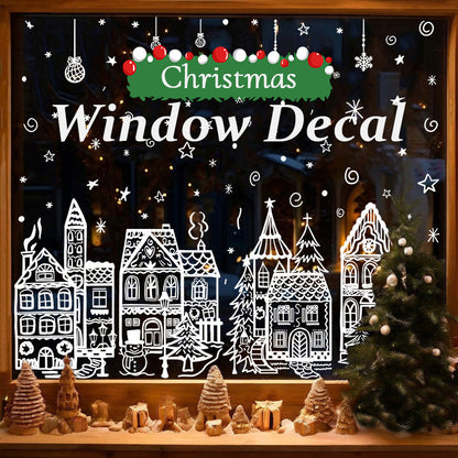 🎄 Christmas Village Window Sticker Set - Static Cling Holiday Decals (4 Sheets)