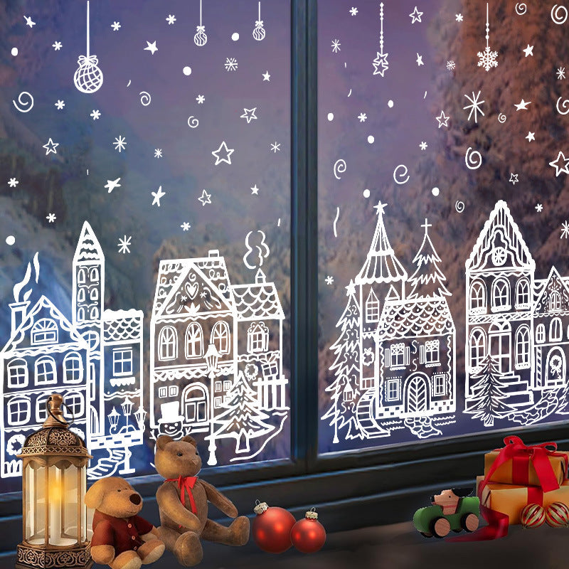 🎄 Christmas Village Window Sticker Set - Static Cling Holiday Decals (4 Sheets)