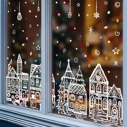 🎄 Christmas Village Window Sticker Set - Static Cling Holiday Decals (4 Sheets)