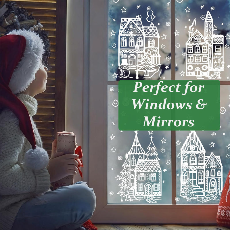 🎄 Christmas Village Window Sticker Set - Static Cling Holiday Decals (4 Sheets)