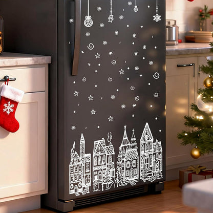 🎄 Christmas Village Window Sticker Set - Static Cling Holiday Decals (4 Sheets)