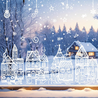 🎄 Christmas Village Window Sticker Set - Static Cling Holiday Decals (4 Sheets)