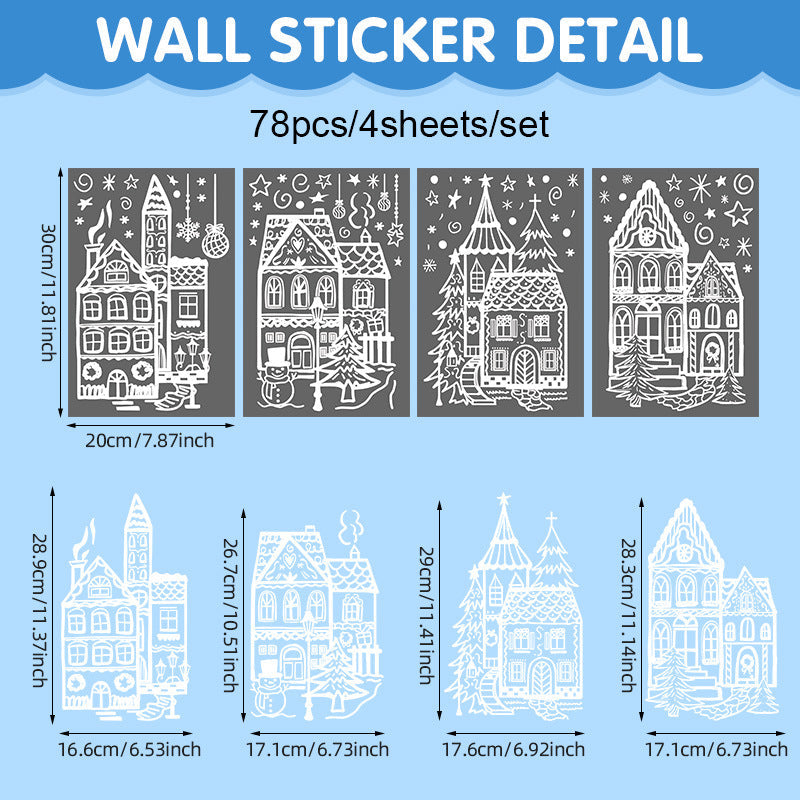 🎄 Christmas Village Window Sticker Set - Static Cling Holiday Decals (4 Sheets)