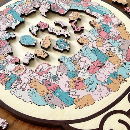 🔥50% OFF 🎅Christmas 135-Piece Cat-Shaped Wooden Puzzle in Morandi Colors🐱 🎁