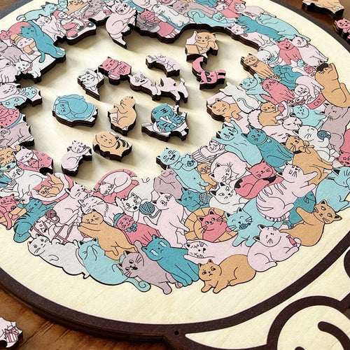 🔥50% OFF 🎅Christmas 135-Piece Cat-Shaped Wooden Puzzle in Morandi Colors🐱 🎁
