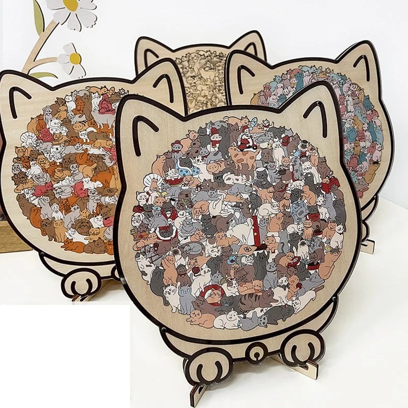 🔥50% OFF 🎅Christmas 135-Piece Cat-Shaped Wooden Puzzle in Morandi Colors🐱 🎁