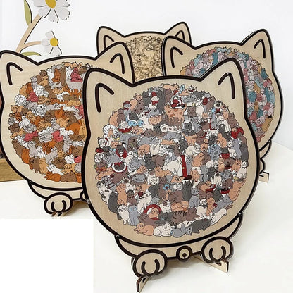 🔥50% OFF 🎅Christmas 135-Piece Cat-Shaped Wooden Puzzle in Morandi Colors🐱 🎁