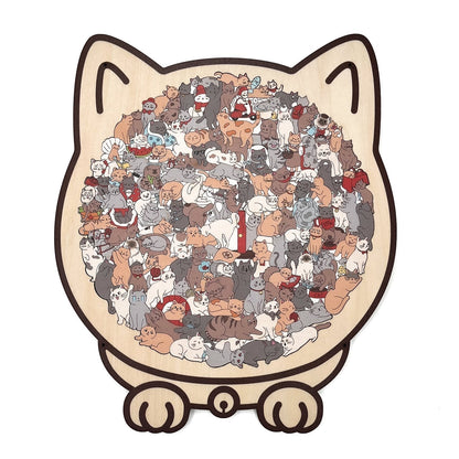 🔥50% OFF 🎅Christmas 135-Piece Cat-Shaped Wooden Puzzle in Morandi Colors🐱 🎁